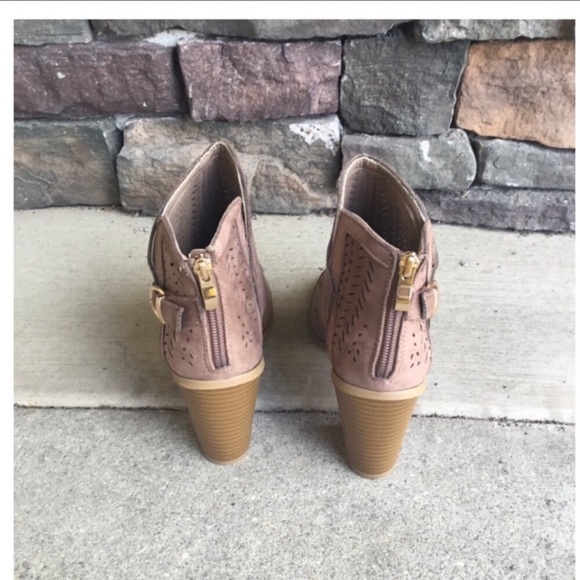 Taupe Laser Cut Ankle Booties - Picture 4 of 6